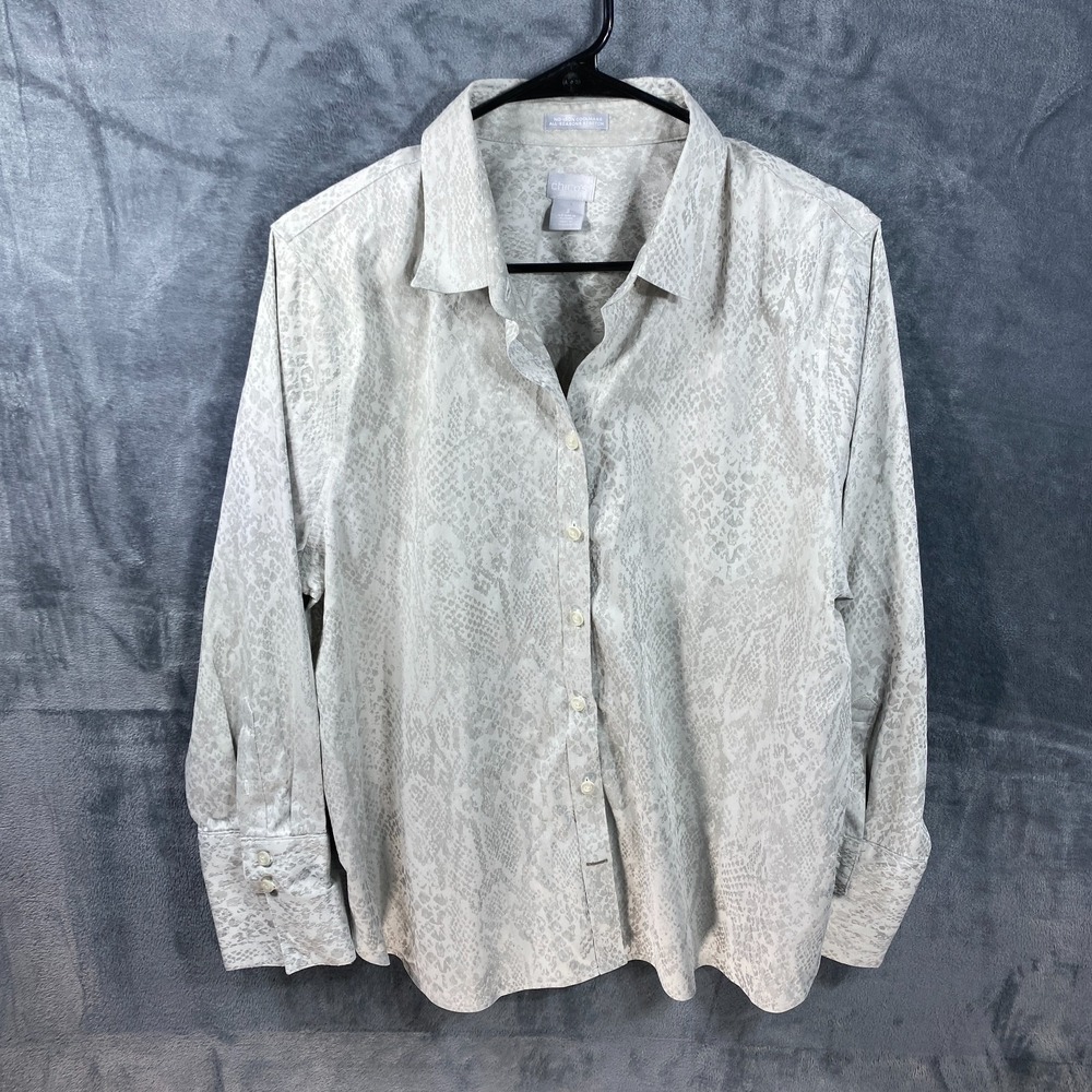 Chico's Shirt Blouse Womens 3 Size 16 No-Iron Coolmax Stretch Snakeskin Print